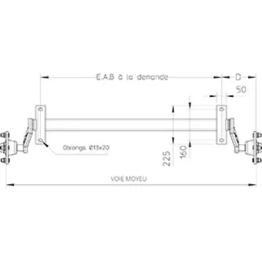 Essieu non freine 500kg 4TR115 sur mesure